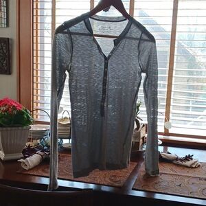 J. Crew Sheer Long Sleeve Henley Top in Gray